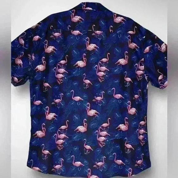 FLOCKING AMAZING FLAMINGO BUTTON UP SHIRT NAVY BC COLLECTION Size 2XL - Picture 8 of 10